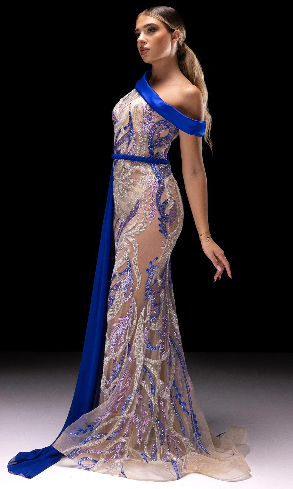 MNM Couture K4232 - Illusion Swirl Cape Evening Gown Evening Dresses