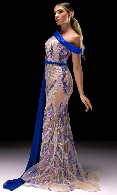 MNM Couture K4232 - Illusion Swirl Cape Evening Gown Evening Dresses