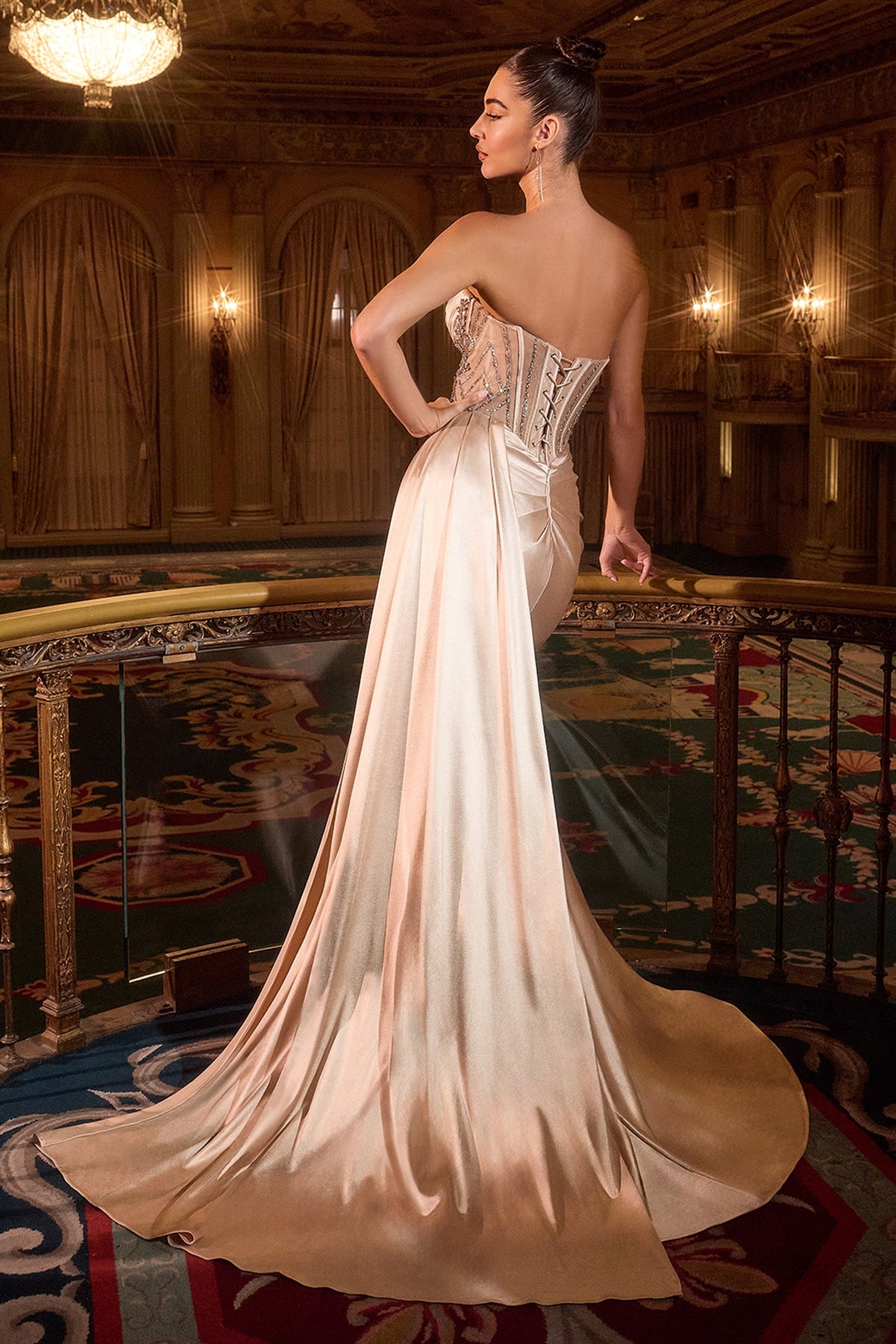 Ladivine KV1131 - Strapless Beaded Satin Mermaid Gown In Gold