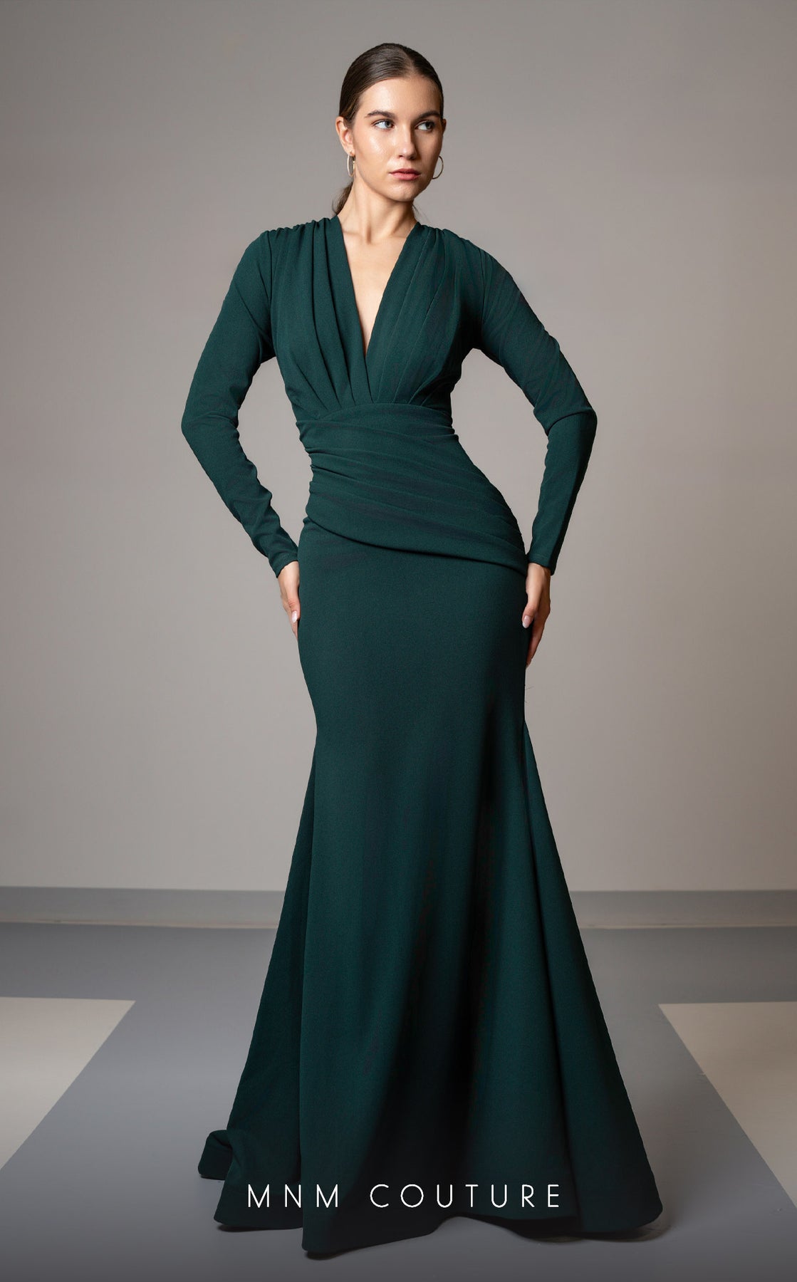 MNM Couture L0002E - Plunging V-Neck Minimalist Mermaid Gown