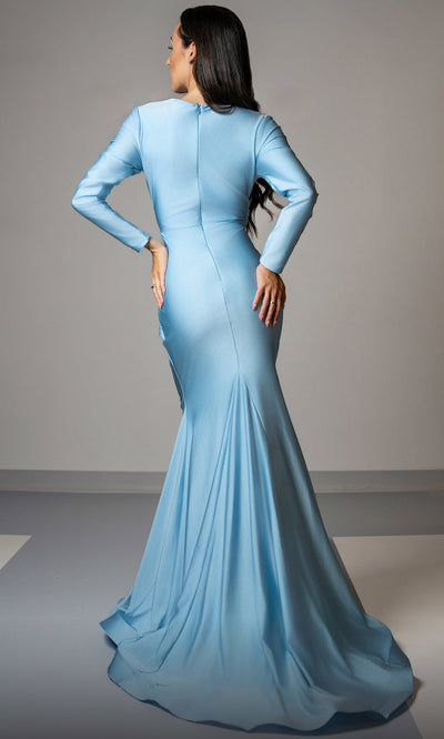 MNM Couture L0002E - Plunging V-Neck Minimalist Mermaid Gown Formal Gowns