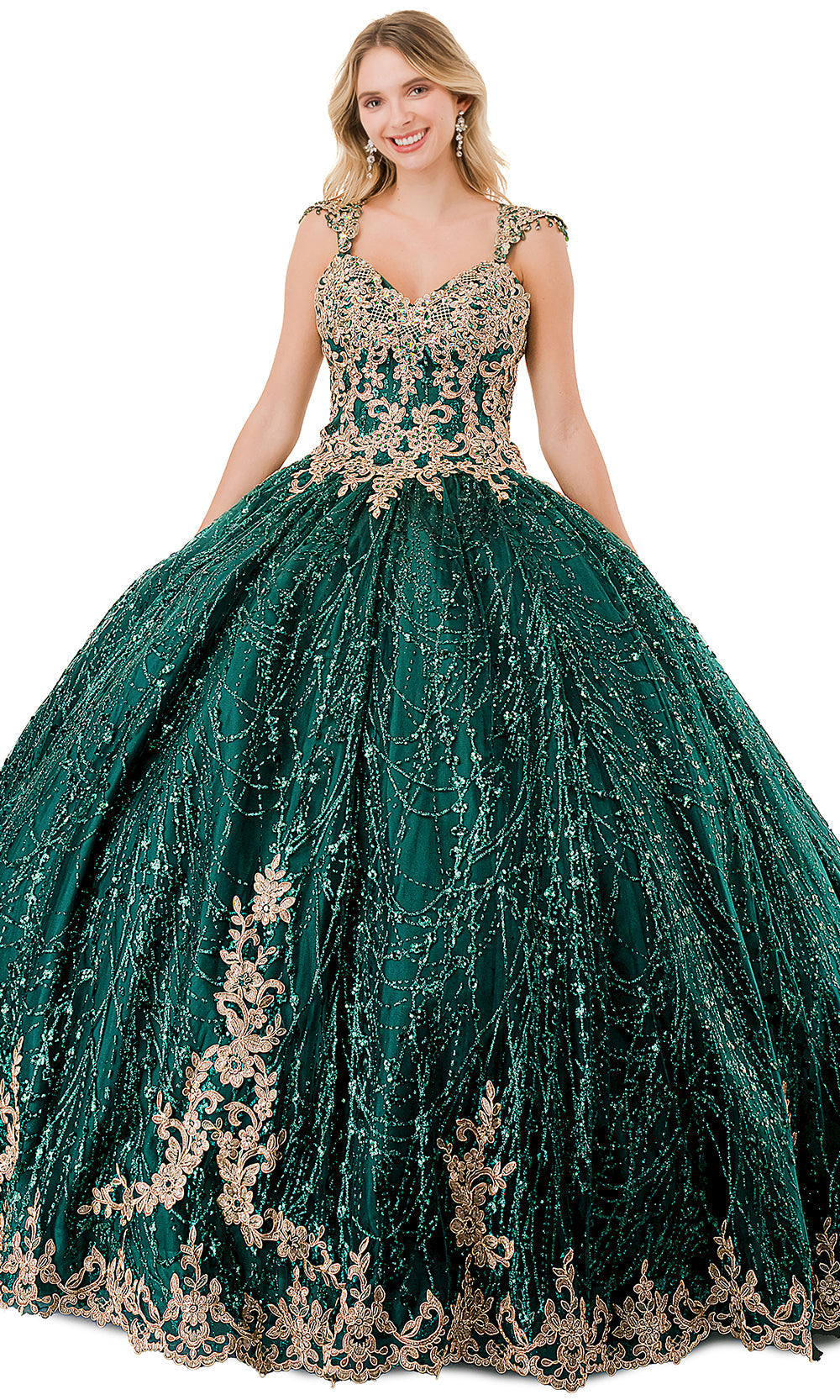 Aspeed Design L2821C - Cutout Back Sparkle Ballgown Special Occasion Dress XXS / Hunter Gre