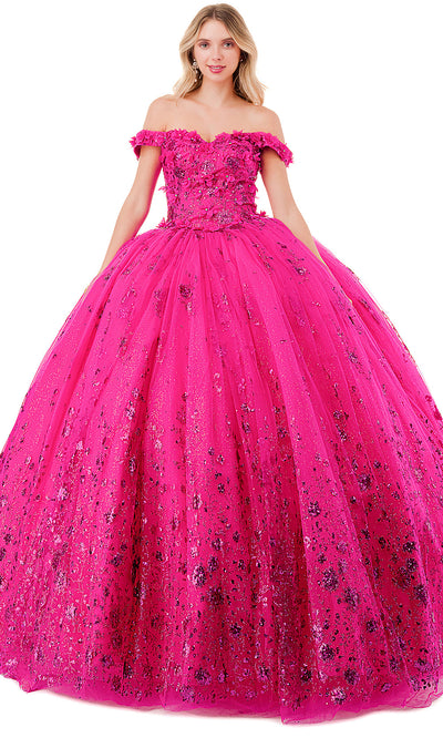 Aspeed Design L2838C - 3D Floral Off Shoulder Ballgown Special Occasion Dress XXS / Fuchsia