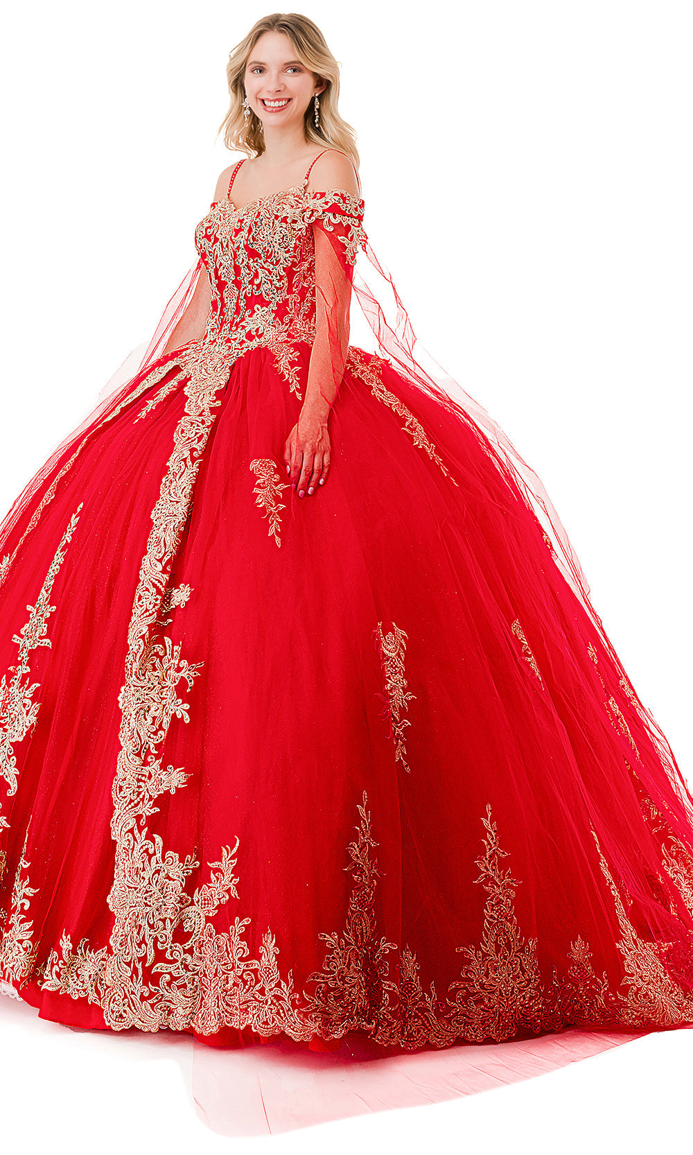 Trevi Collection L2839C - Off-Shoulder Sweetheart Neck Ballgown Special Occasion Dress XXS / Red