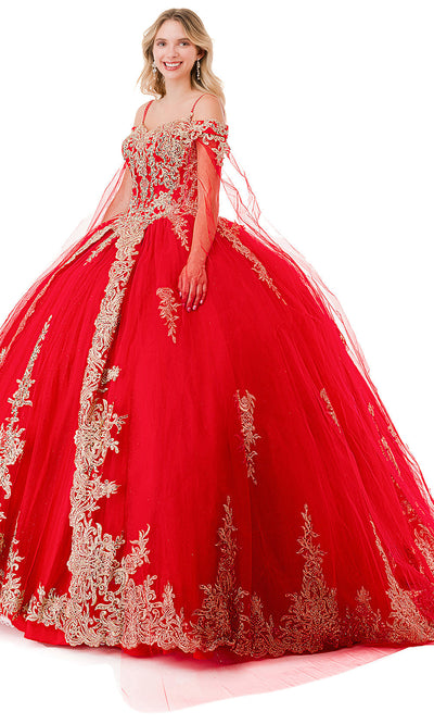 Trevi Collection L2839C - Off-Shoulder Sweetheart Neck Ballgown Special Occasion Dress XXS / Red