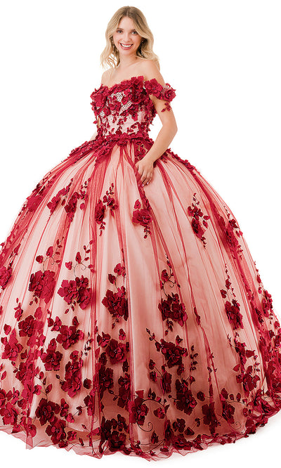 Aspeed Design L2840E - Off-Shoulder Embellished Ballgown Special Occasion Dress XXS / Burgundy