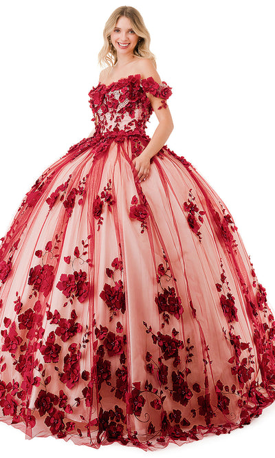 Trevi Collection L2840E - Off-Shoulder Embellished Ballgown Special Occasion Dress XXS / Burgundy