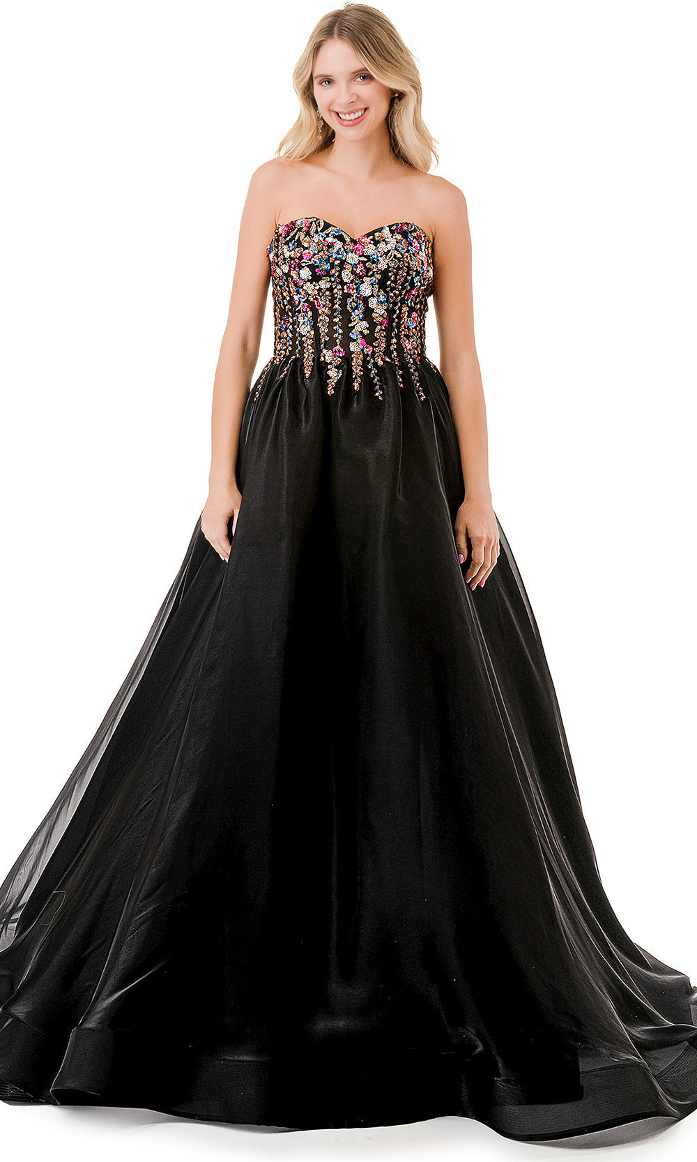 Trevi Collection L2855K - Strapless Beaded Ballgown Special Occasion Dress XXS / Black-Multi