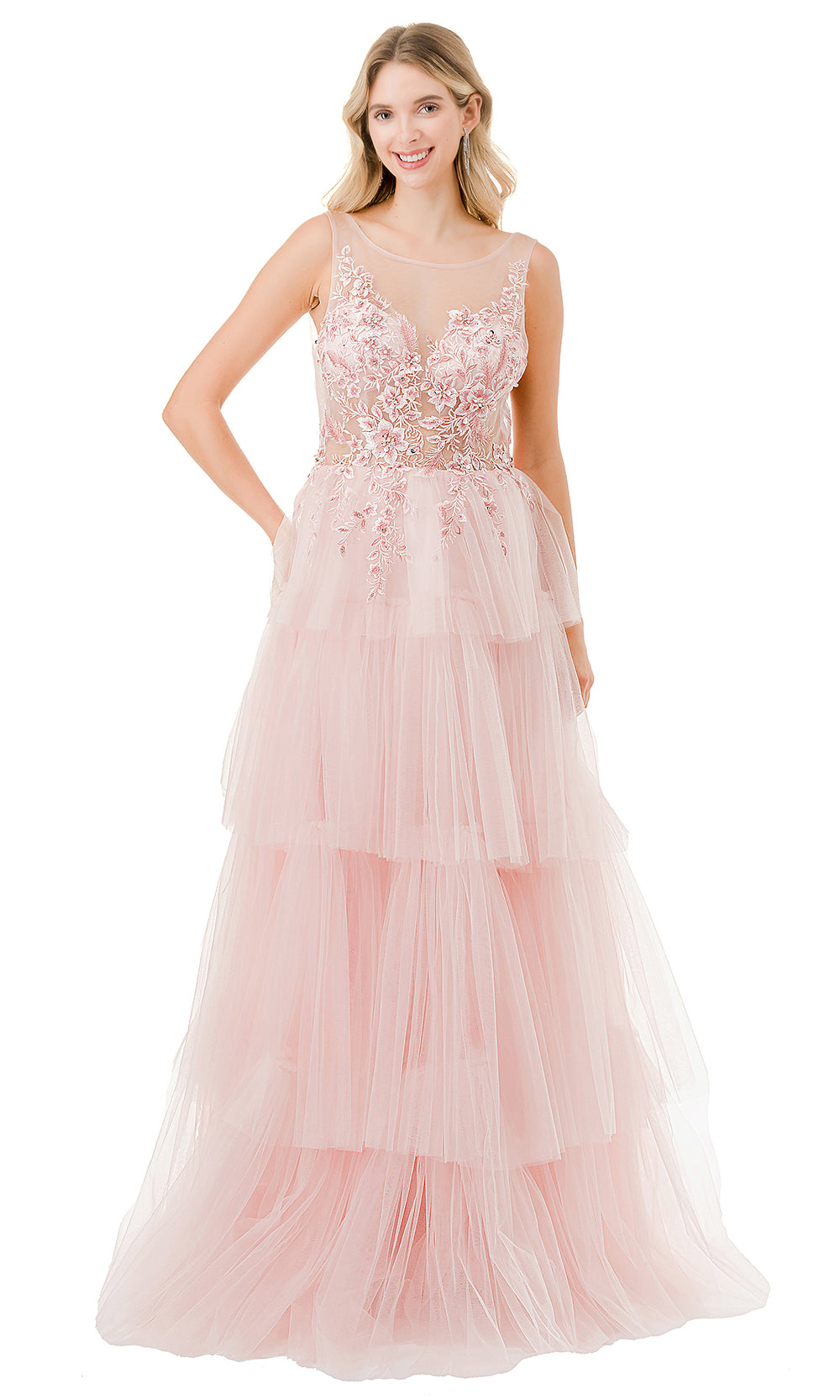 Aspeed Design L2856A - Sleeveless Tiered Prom Gown Special Occasion Dress XXS / Blush-Mauve