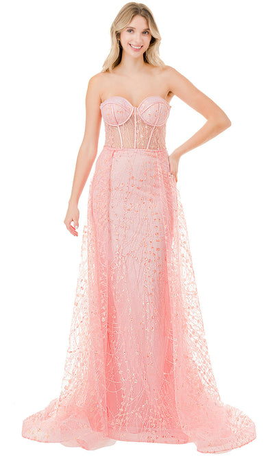 Trevi Collection L2863W - Strapless Overskirt Evening Gown Special Occasion Dress XXS / Blush