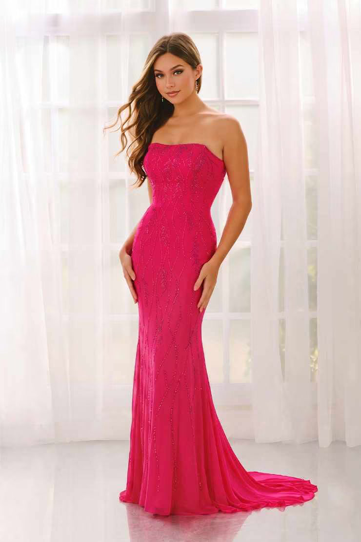 Colette by Daphne LC9001 - Lace-Up Back Beaded Sheath Dress Prom Dresses in Pink  