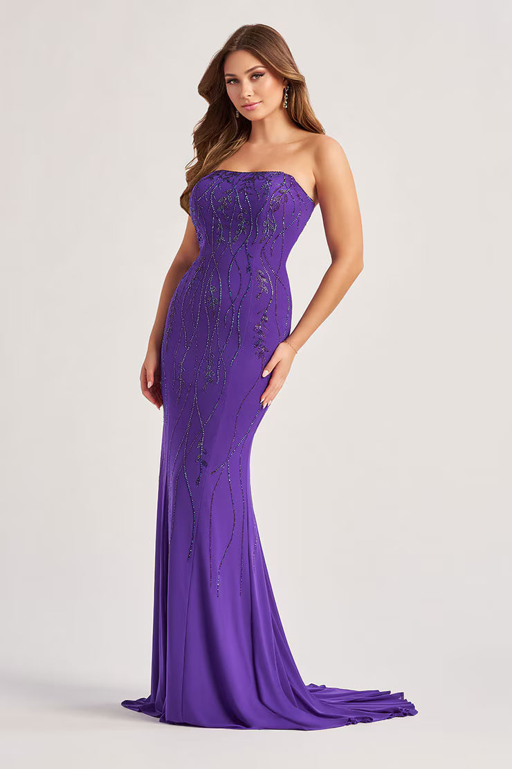 Colette by Daphne LC9001 - Lace-Up Back Beaded Sheath Dress Prom Dresses in Purple  