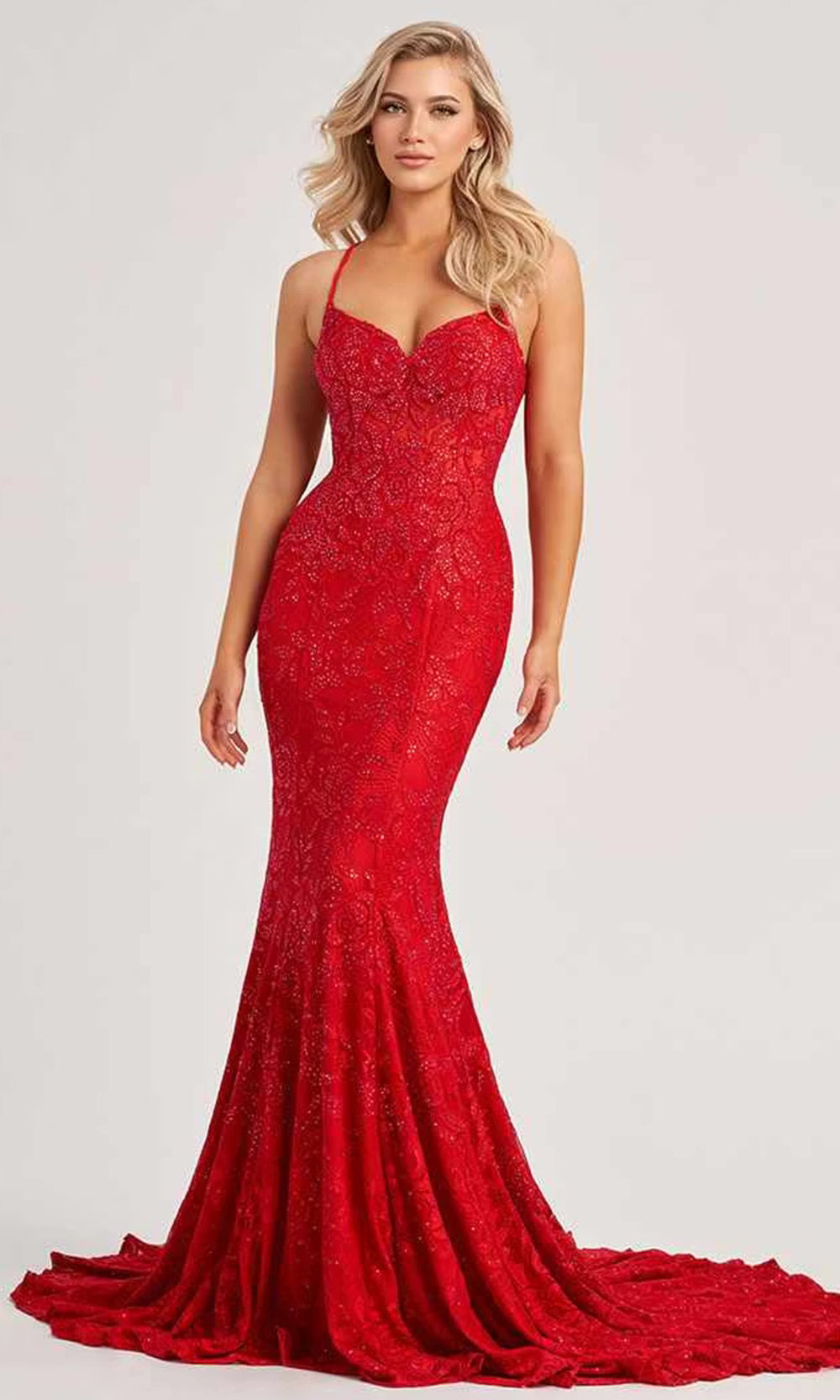 Colette by Daphne LC9002 - Mermaid Skirt Allover Lace Prom Dress Prom Dresses in Red  