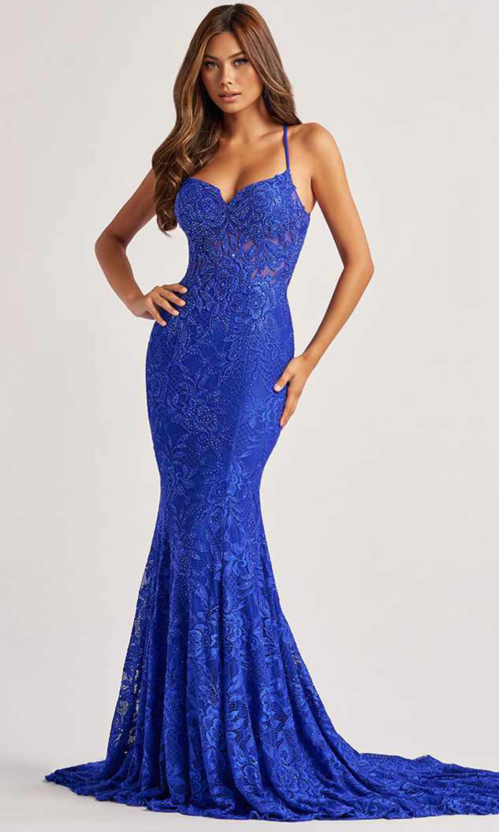 Colette by Daphne LC9002 - Mermaid Skirt Allover Lace Prom Dress Prom Dresses in Blue  