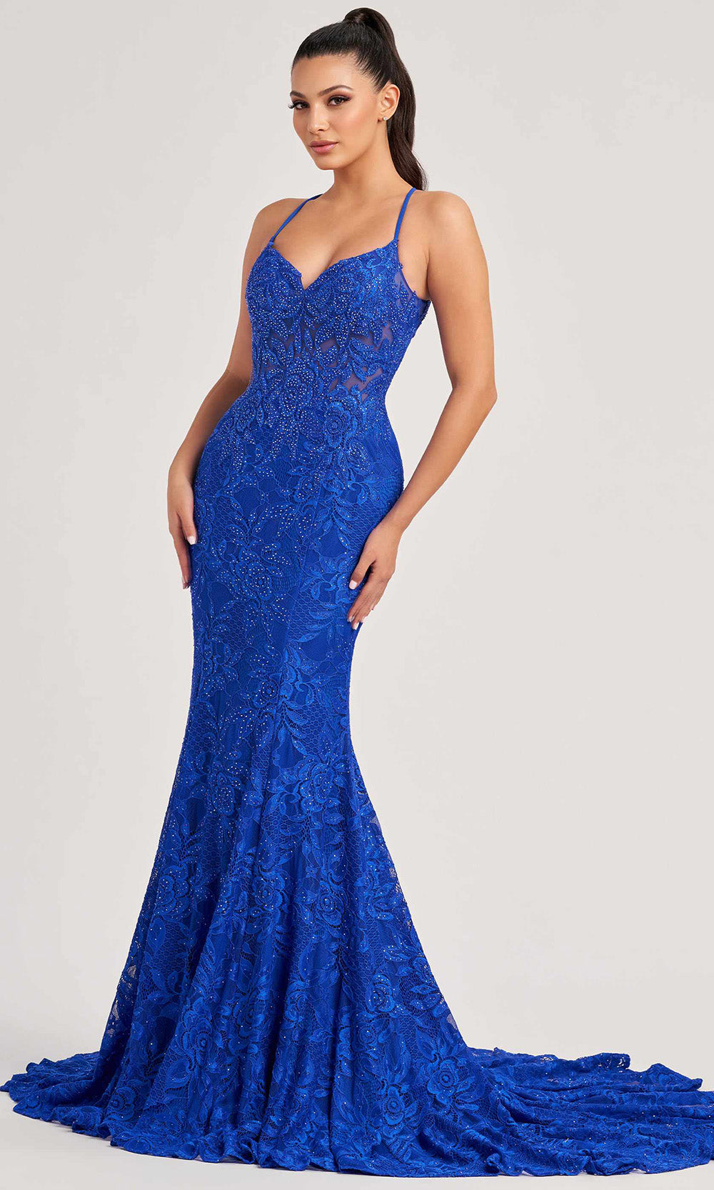 Colette by Daphne LC9002 - Mermaid Skirt Allover Lace Prom Dress Prom Dresses in Blue  
