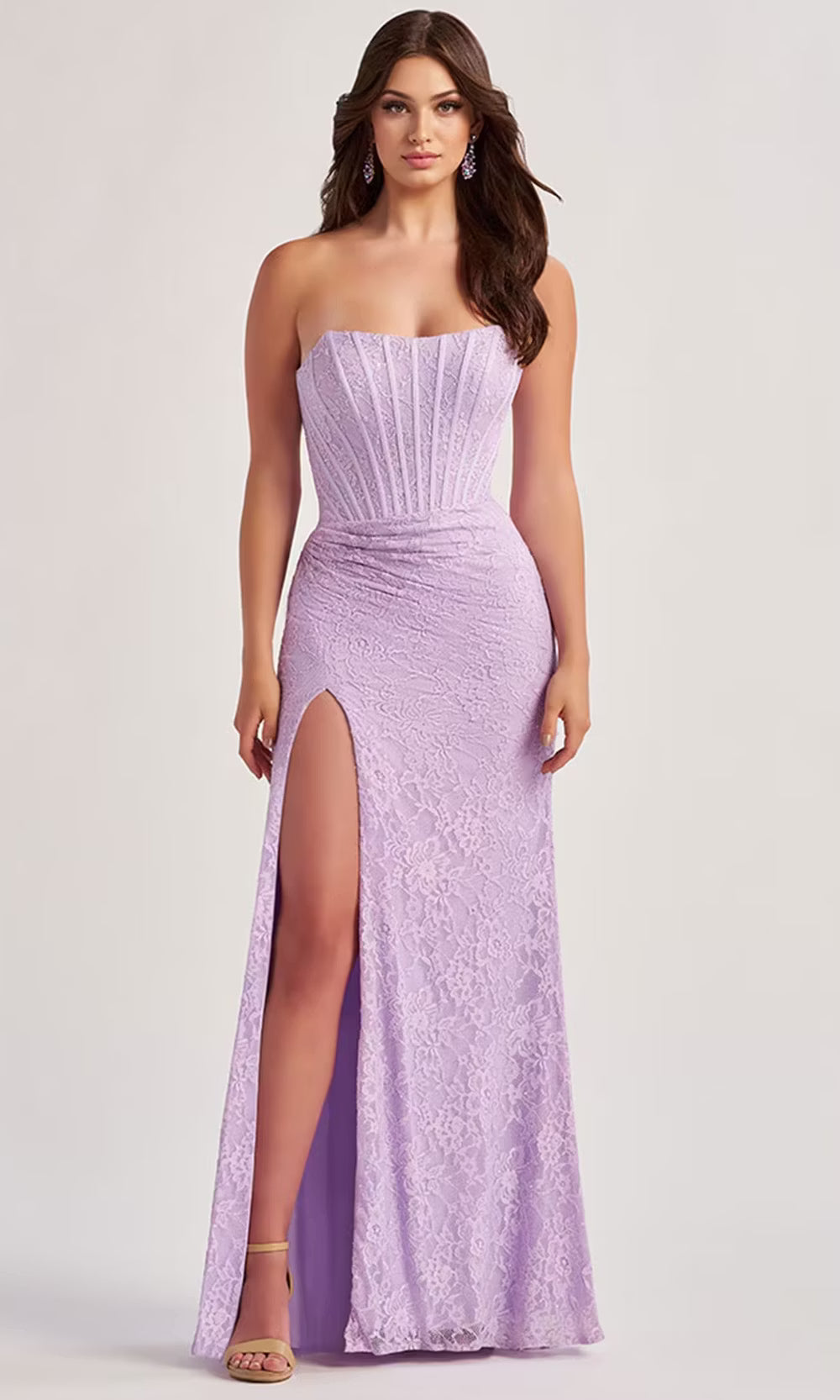 Colette by Daphne LC9003 - Straight Neckline Lace Sheath Dress Prom Dresses in Purple  
