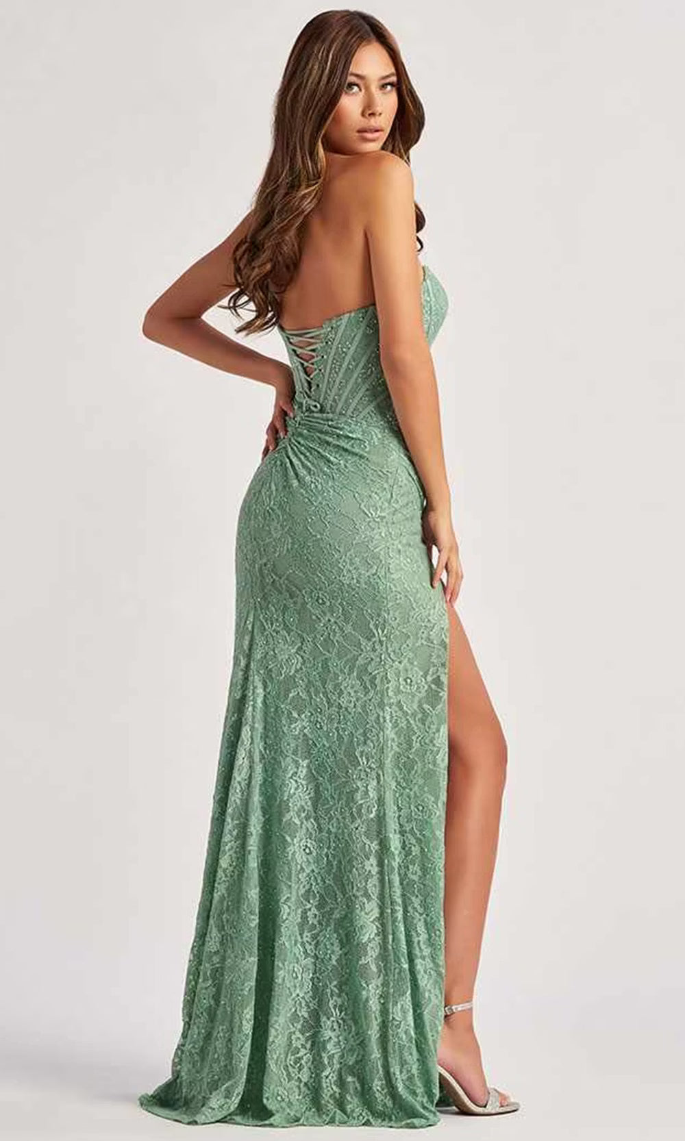 Colette by Daphne LC9003 - Straight Neckline Lace Sheath Dress Prom Dresses in Green  