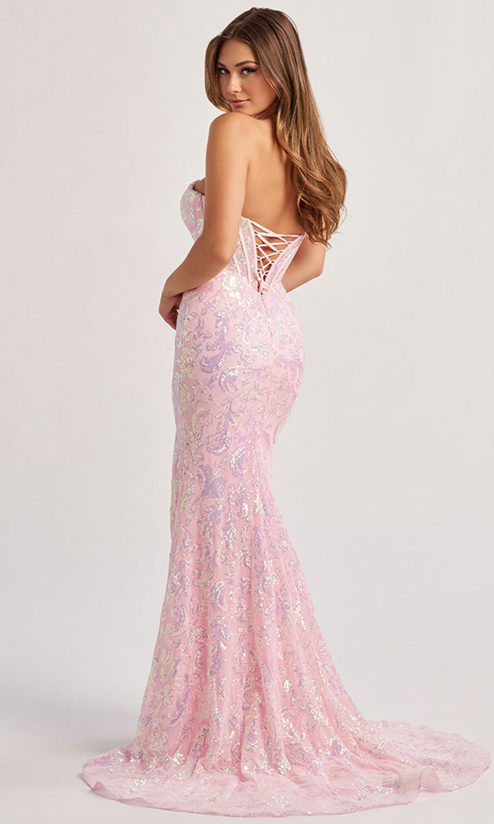 Colette by Daphne LC9006 - Straight Neckline Shimmer Long Dress Prom Dresses in Pink  