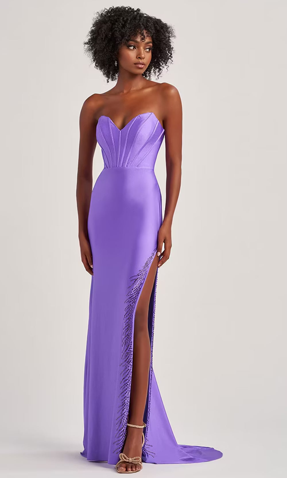 Colette by Daphne LC9010 - Strapless Corset Long Dress with Beaded Slit Special Occasion Dress in Purple  