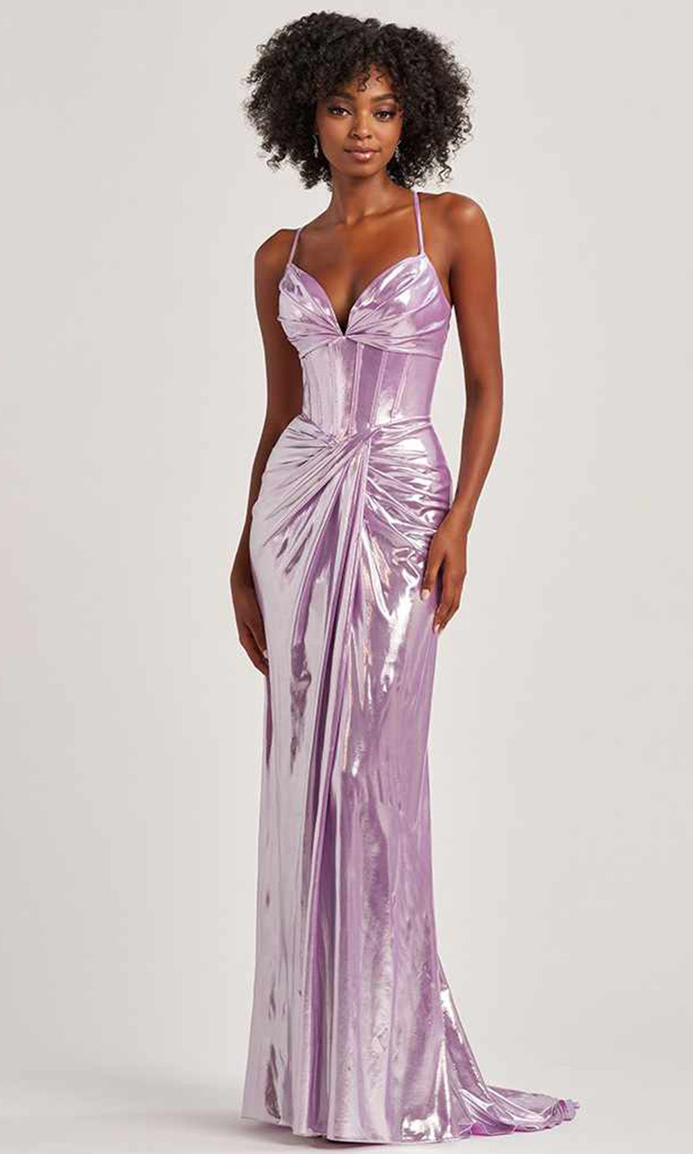 Colette by Daphne LC9017 - Lace-Up Back Liquid Lame Ruched Dress Prom Dresses in Purple  