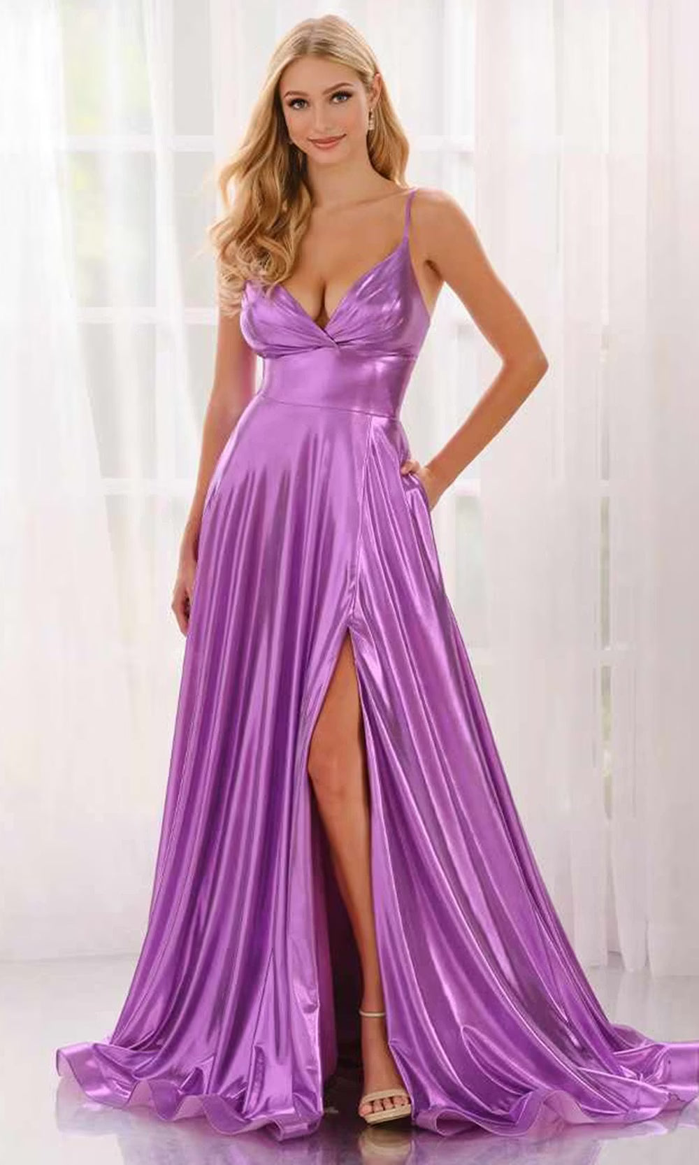 Colette by Daphne LC9054 - Spaghetti Strap A-Line Prom Dress Prom Dresses in Purple  