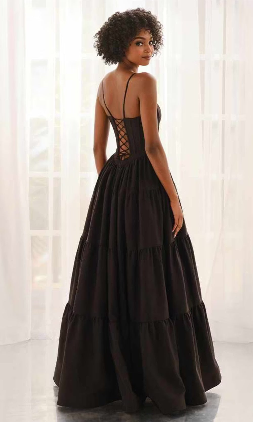 Colette by Daphne LC9070 - Bow Accent Tiered Long Dress Prom Dresses in Black  