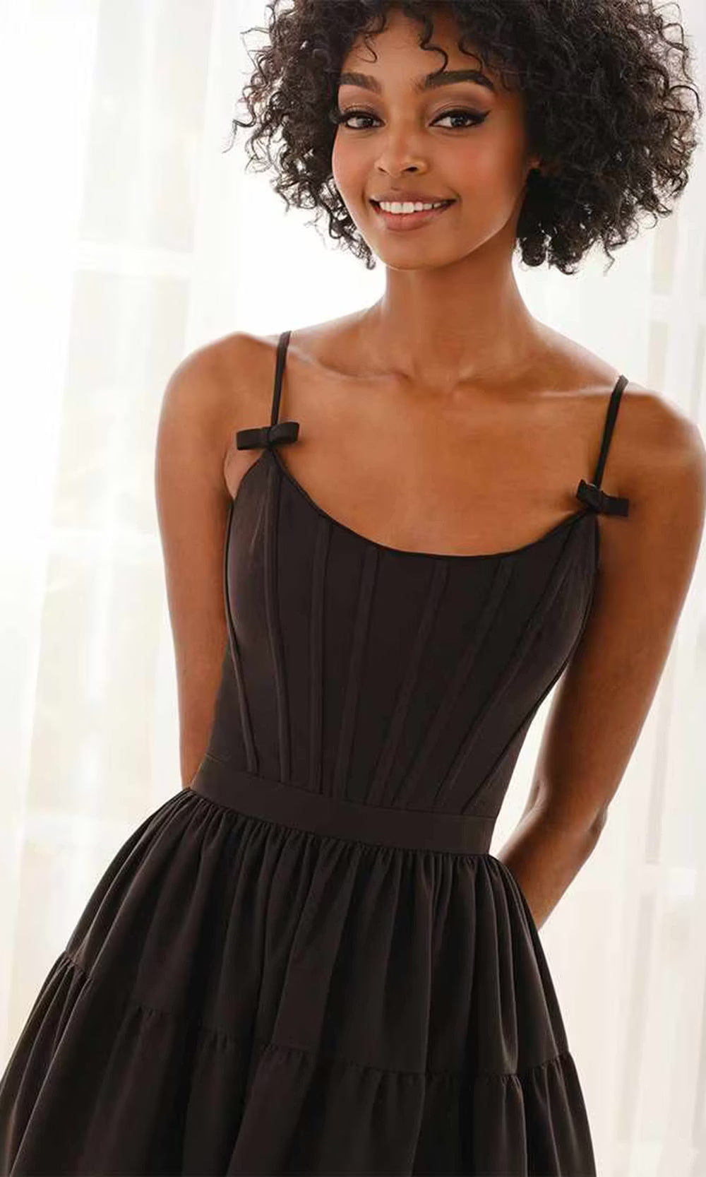Colette by Daphne LC9070 - Bow Accent Tiered Long Dress Prom Dresses in Black  