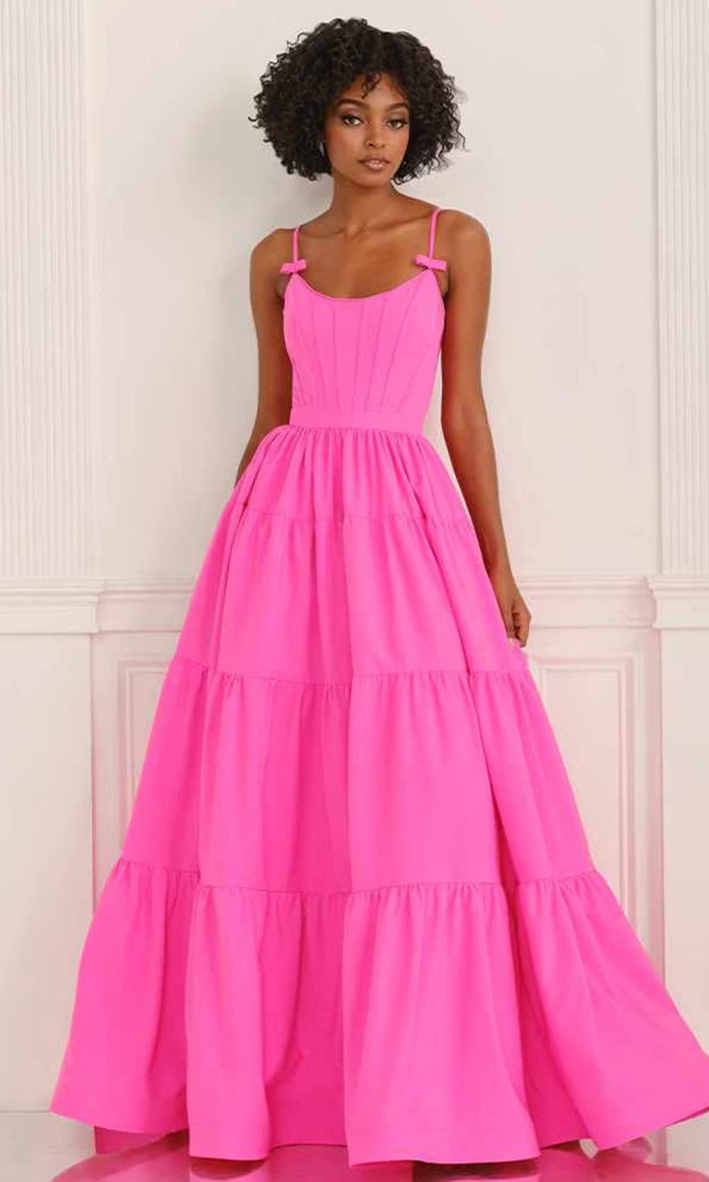 Colette by Daphne LC9070 - Bow Accent Tiered Long Dress Prom Dresses in Pink  