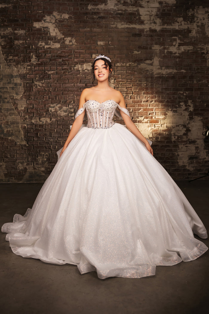 May Queen LK281 - Draped Sleeve Ballgown with Oversized Bow Bridal Dresses