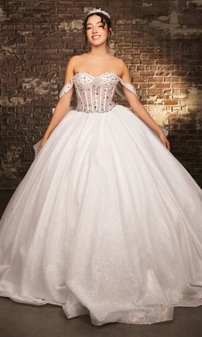 May Queen LK281 - Draped Sleeve Ballgown with Oversized Bow Bridal Dresses