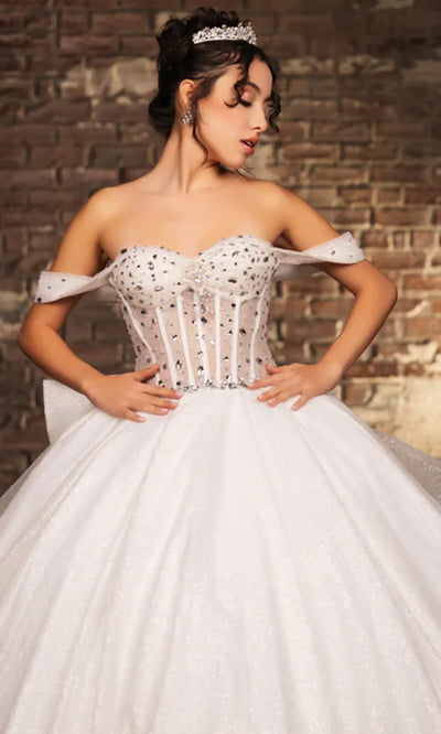 May Queen LK281 - Draped Sleeve Ballgown with Oversized Bow Bridal Dresses