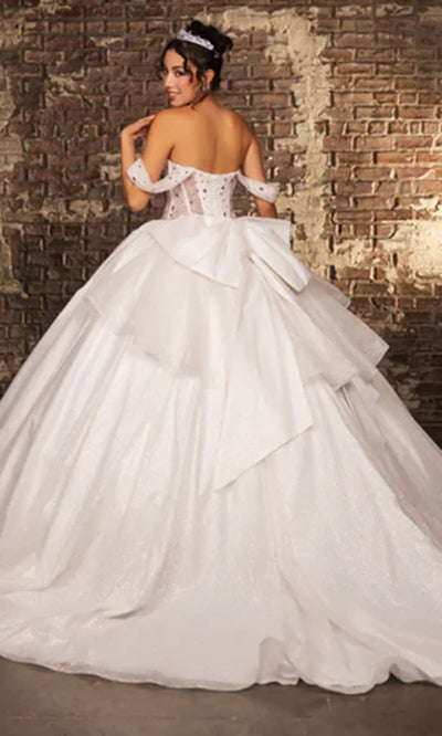 May Queen LK281 - Draped Sleeve Ballgown with Oversized Bow Bridal Dresses