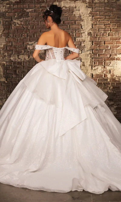 May Queen LK281 - Draped Sleeve Ballgown with Oversized Bow Bridal Dresses