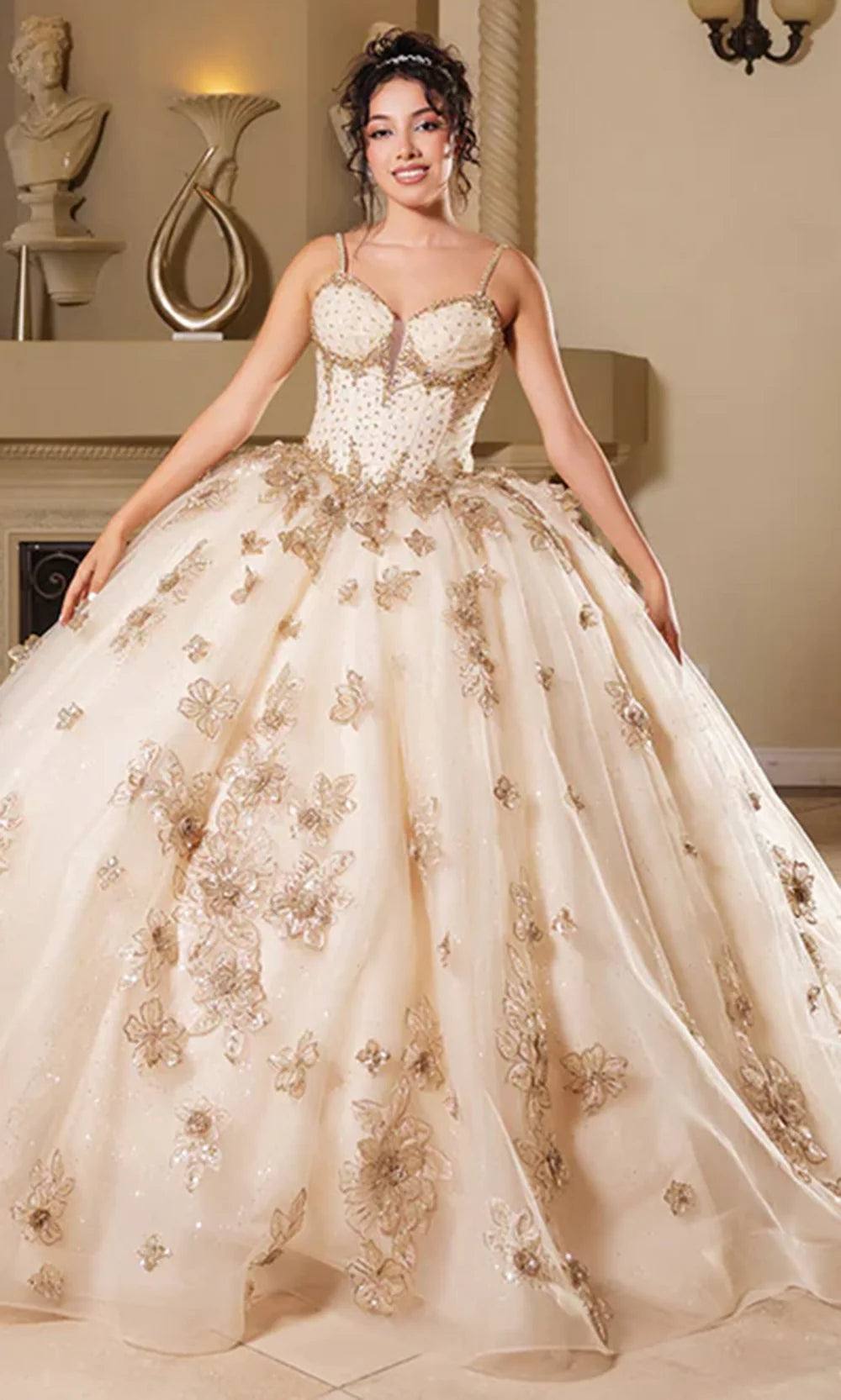 May Queen LK282 - Sweetheart Quince Gown with Floral Appliques