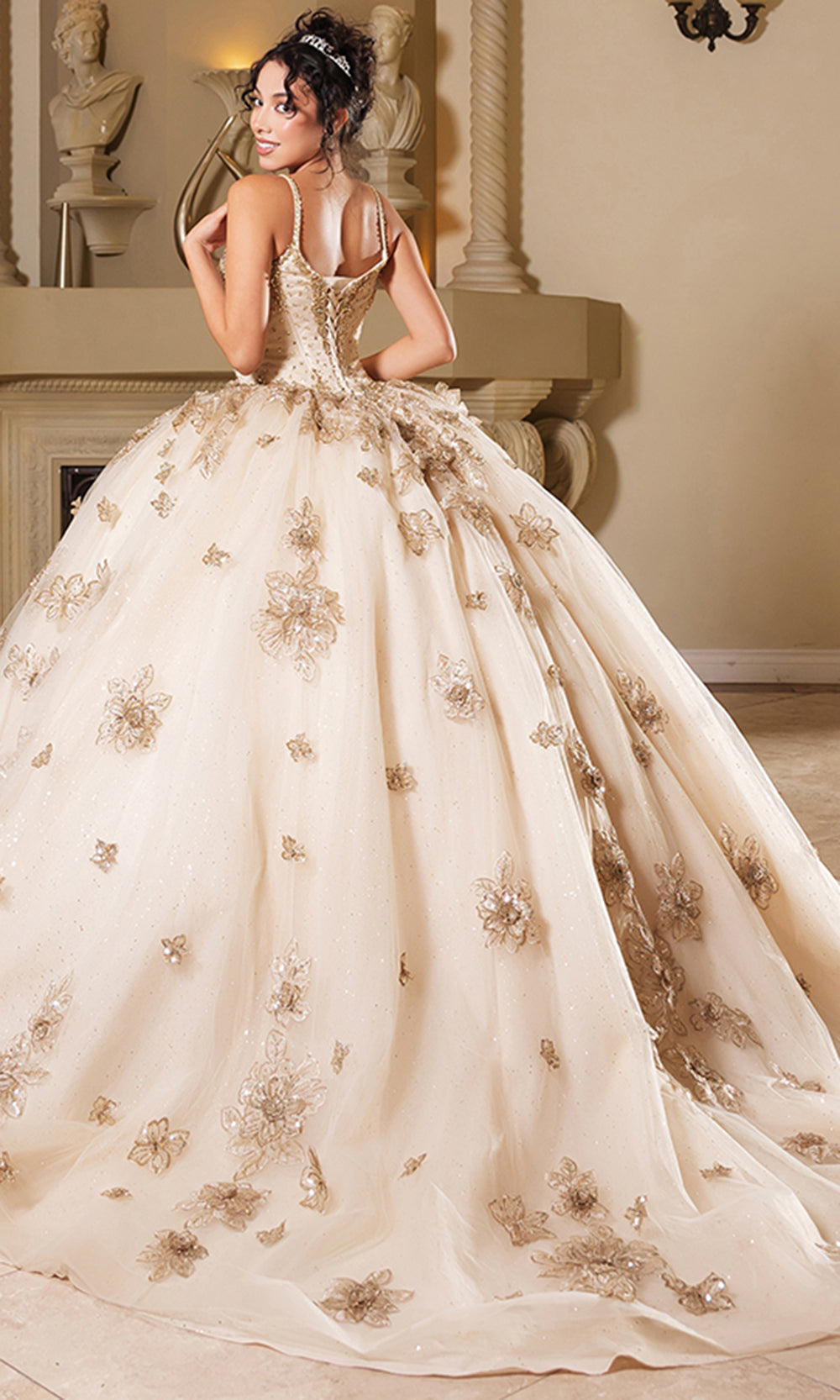 May Queen LK282 - Sweetheart Quince Gown with Floral Appliques