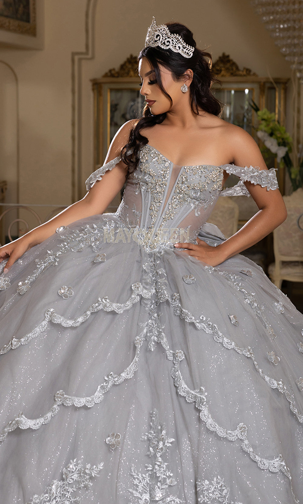 May Queen LK283 - Illusion Corset Lace-Up Back Ballgown Prom Dresses