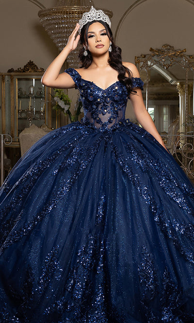 May Queen LK285 - Off Shoulder Sparkle Layered Ballgown Prom Dresses