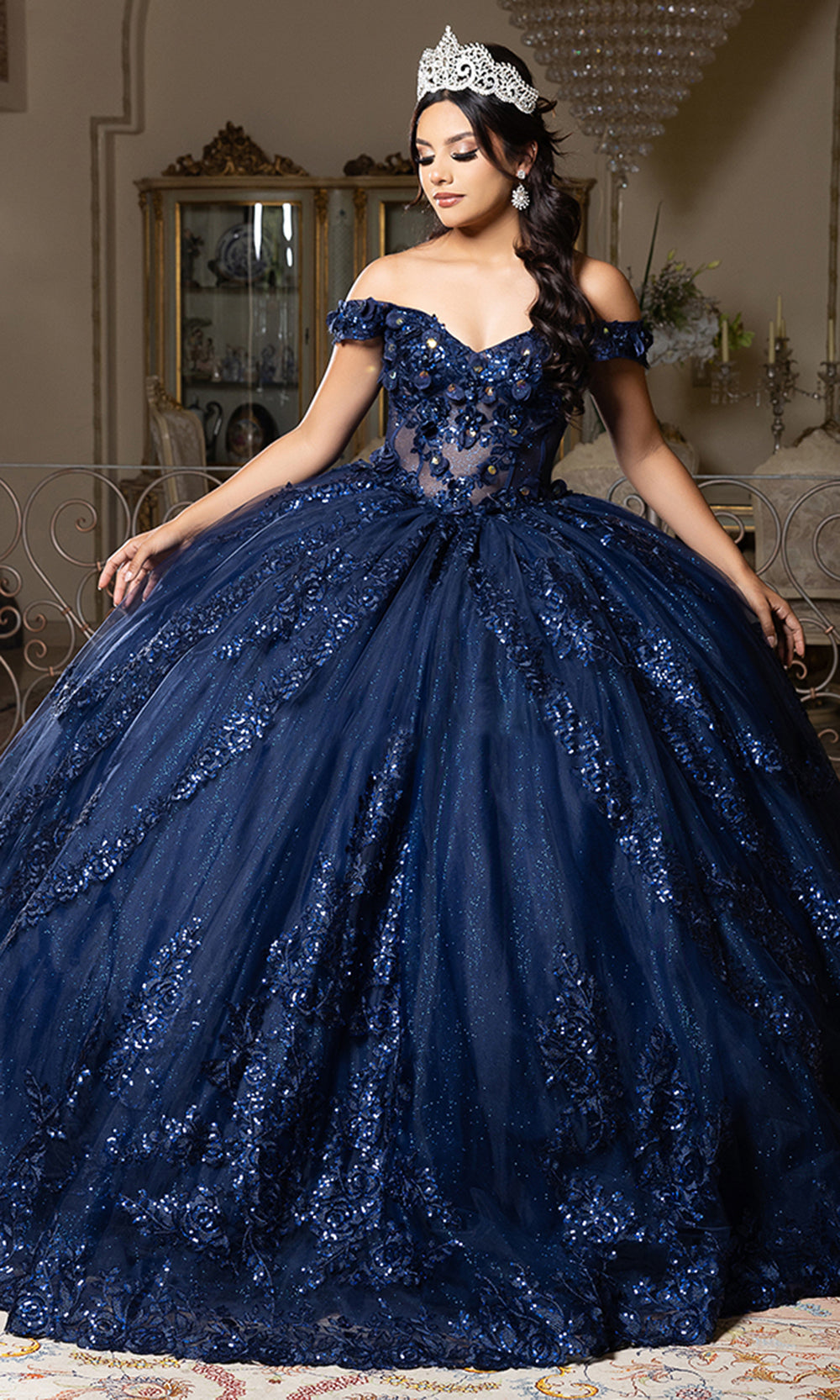 May Queen LK285 - Off Shoulder Sparkle Layered Ballgown Prom Dresses