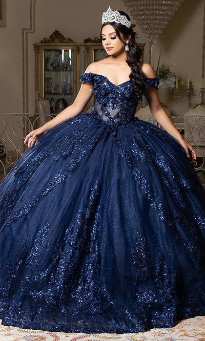 May Queen LK285 - Off Shoulder Sparkle Layered Ballgown Prom Dresses