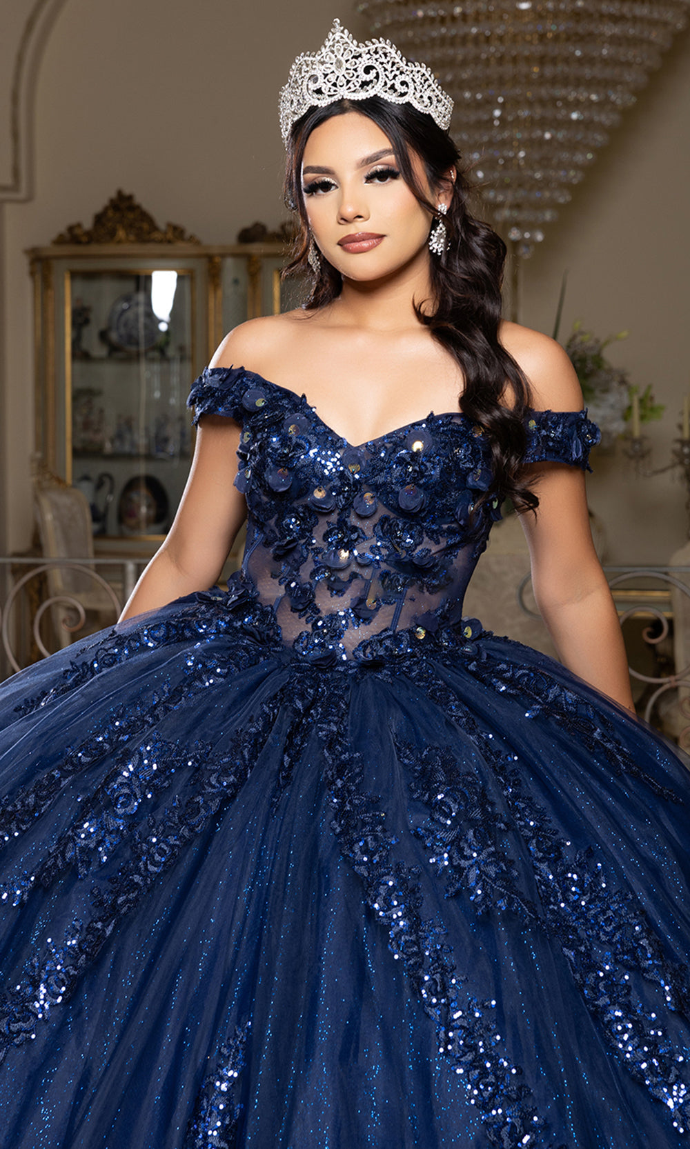 May Queen LK285 - Off Shoulder Sparkle Layered Ballgown Prom Dresses