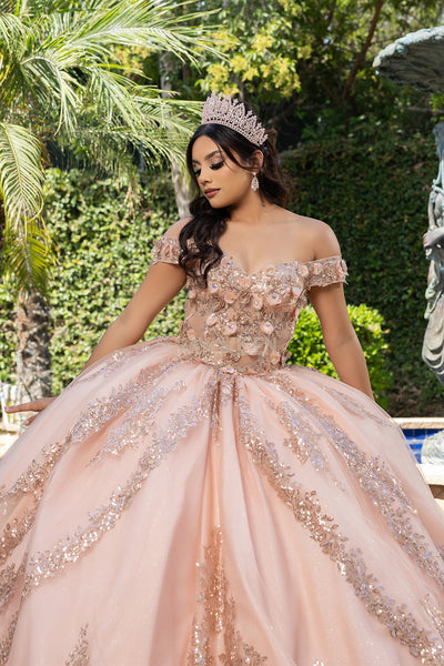 May Queen LK285 - Off Shoulder Sparkle Layered Ballgown Prom Dresses