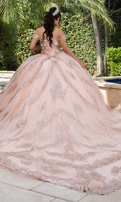 May Queen LK285 - Off Shoulder Sparkle Layered Ballgown Prom Dresses