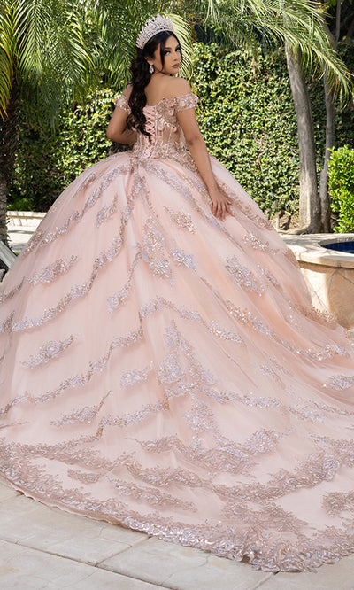 May Queen LK285 - Off Shoulder Sparkle Layered Ballgown Prom Dresses