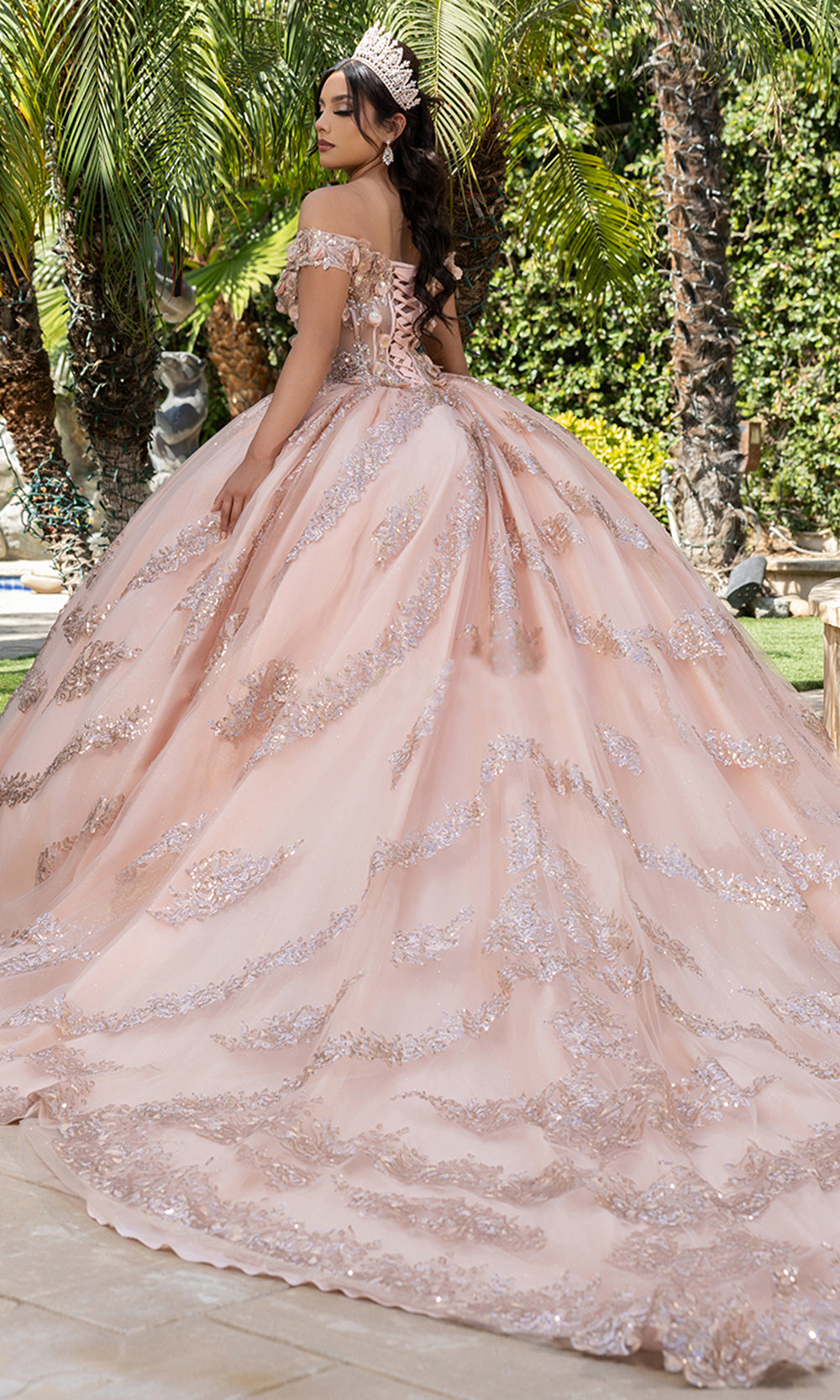 May Queen LK285 - Off Shoulder Sparkle Layered Ballgown Prom Dresses