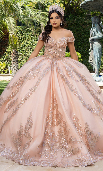 May Queen LK285 - Off Shoulder Sparkle Layered Ballgown Prom Dresses
