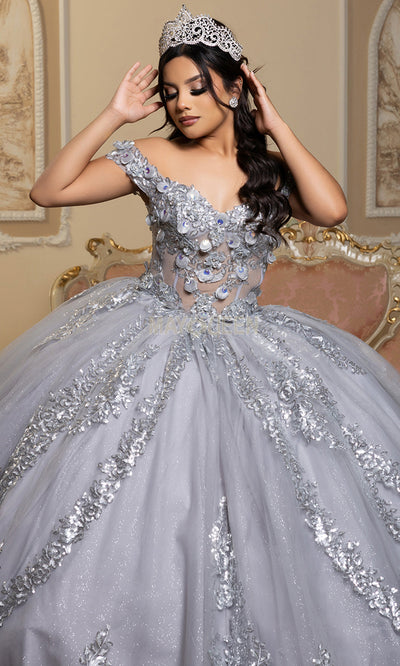 May Queen LK285 - Off Shoulder Sparkle Layered Ballgown Prom Dresses