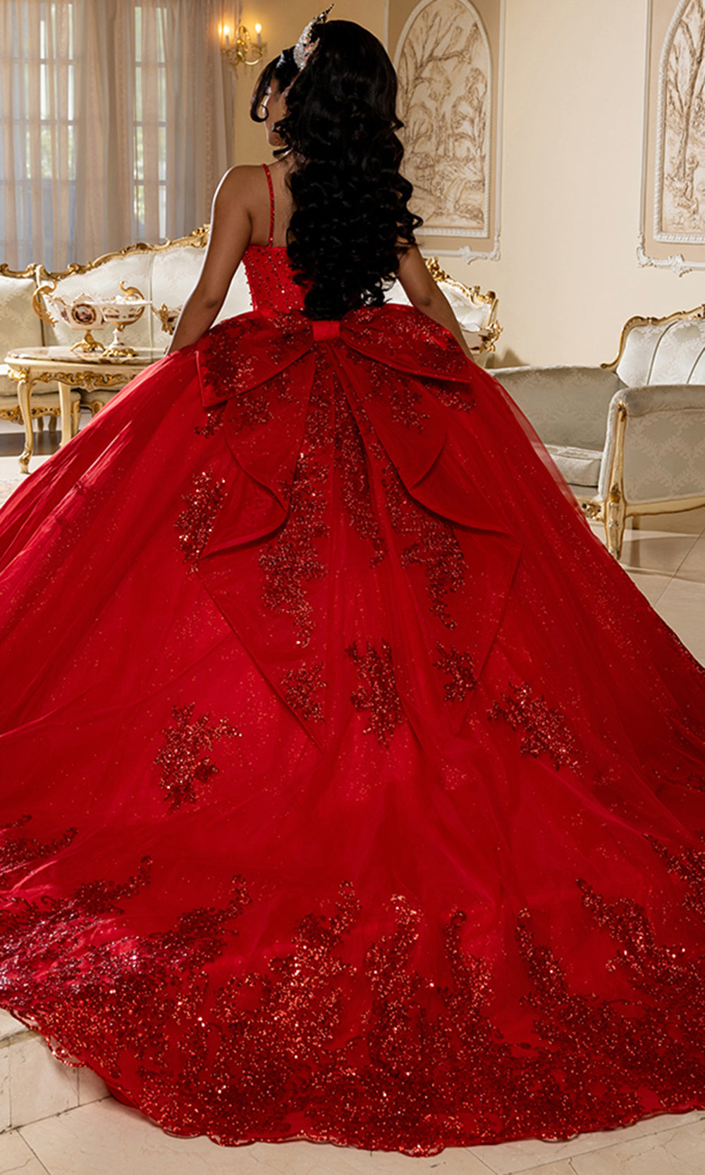 May Queen LK287 - Sleeveless Beaded Sparkle Ballgown with Back Bow