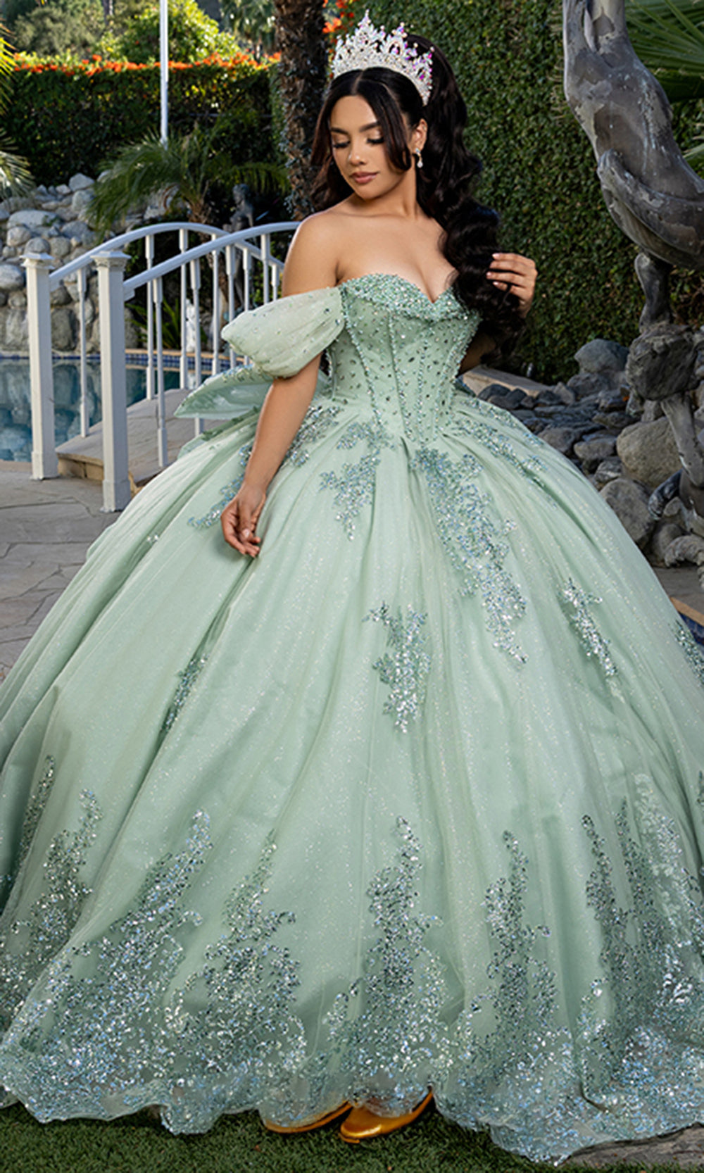 May Queen LK287 - Sleeveless Beaded Sparkle Ballgown with Back Bow