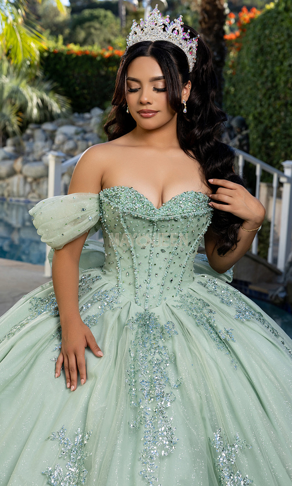 May Queen LK287 - Sleeveless Beaded Sparkle Ballgown with Back Bow