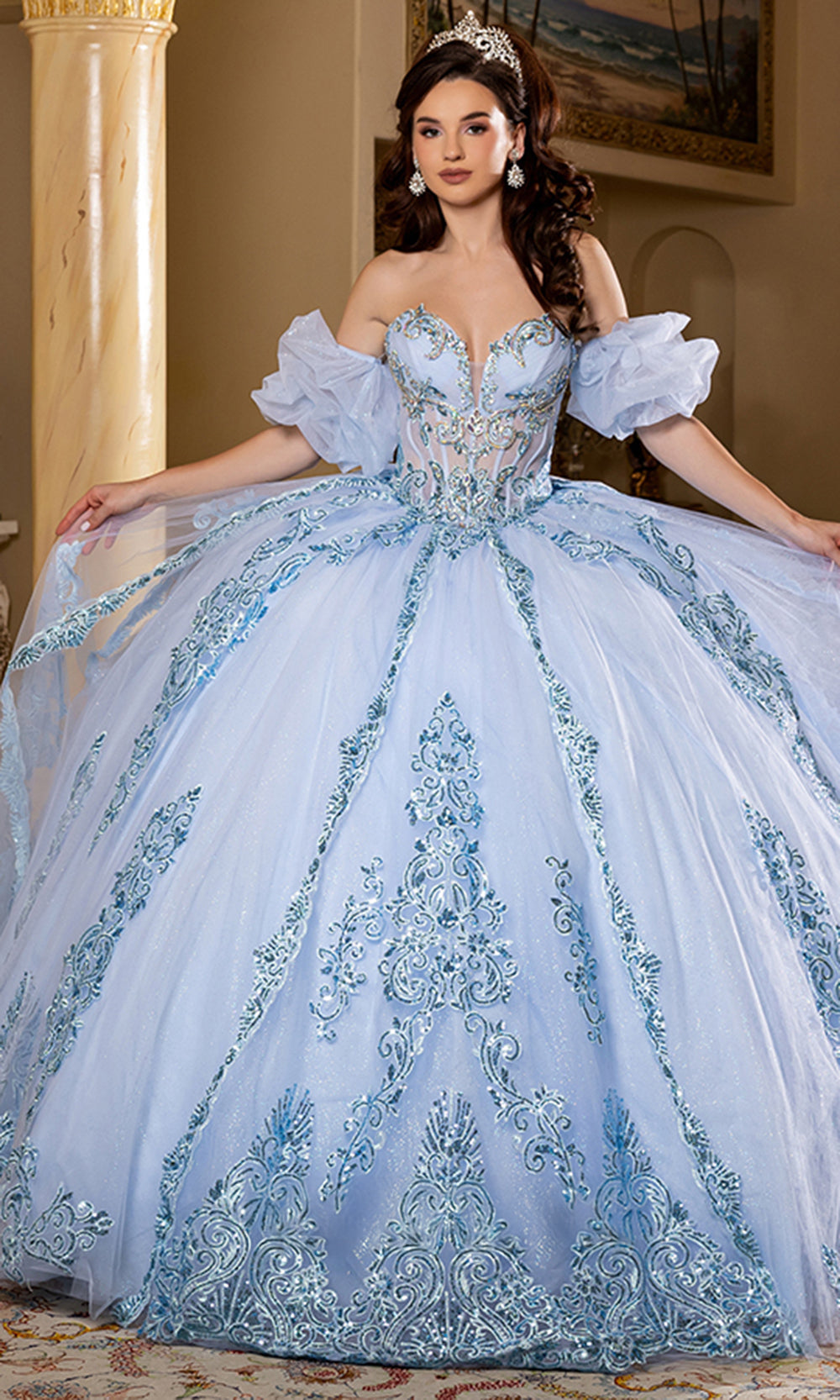 May Queen LK290 - Embellished Applique Sweetheart Voluminous Gown